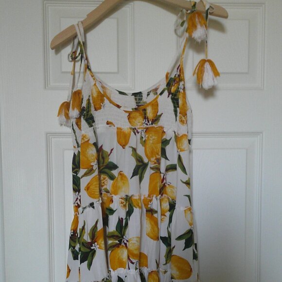 Blue Island Women's Lemon Print Midi Sun Dress with Tassel Tie Straps - size Med - Picture 6 of 8